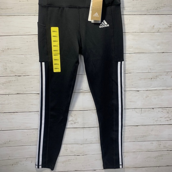 New! Adidas Black White Three Stripe Active Tight - Picture 1 of 11